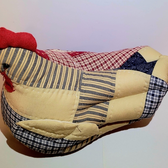 Patchwork Chicken Cloth Stuffed Freestanding Farmhouse Decor 11". - Picture 4 of 7